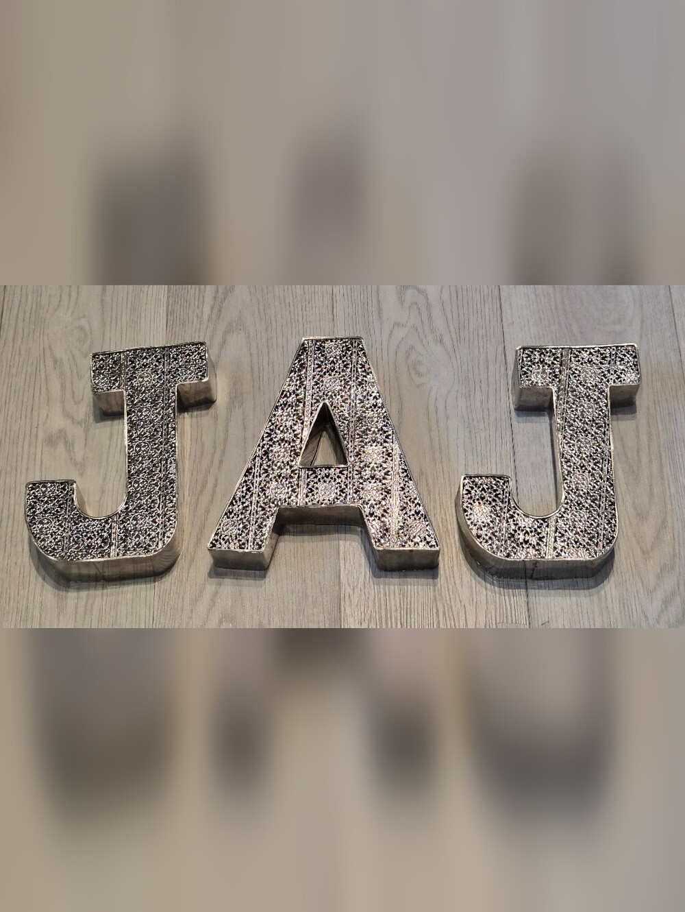 Silver Decorative Metal 'J A J' Wall Letters